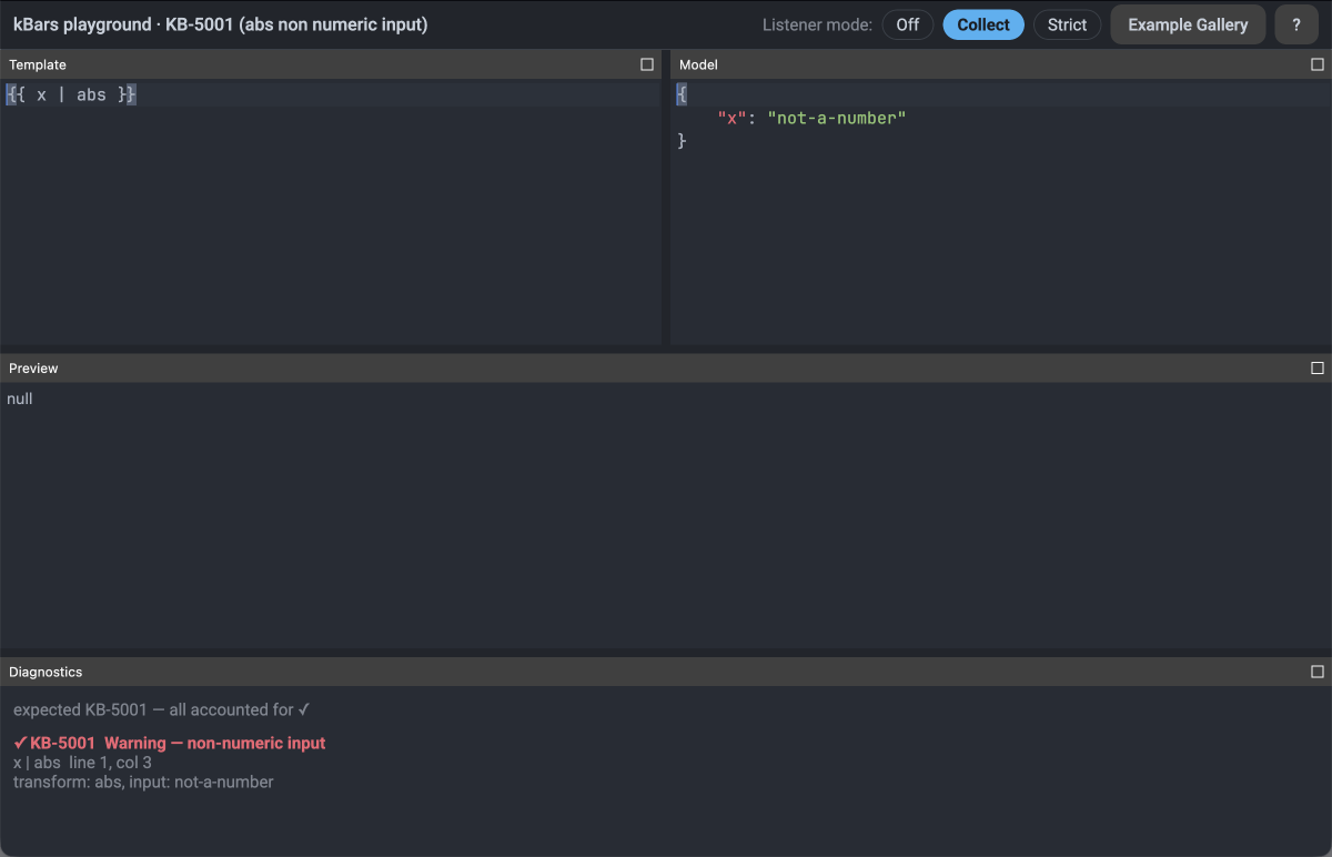 The Diagnostics pane populated with soft-fail rows in Collect mode.